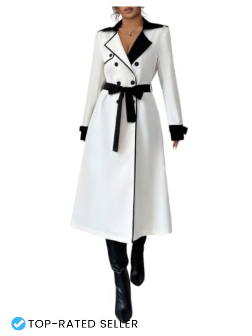Women's Long Trench Coat Double-Breasted Belted Lapel Neck